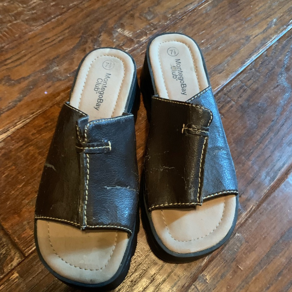Vintage Montego Bay Club Dark Brown Leather Slides